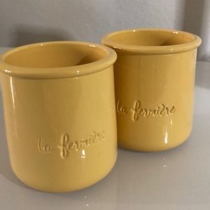 2 la Fermiere terra cotta yogurt pots cups yellow